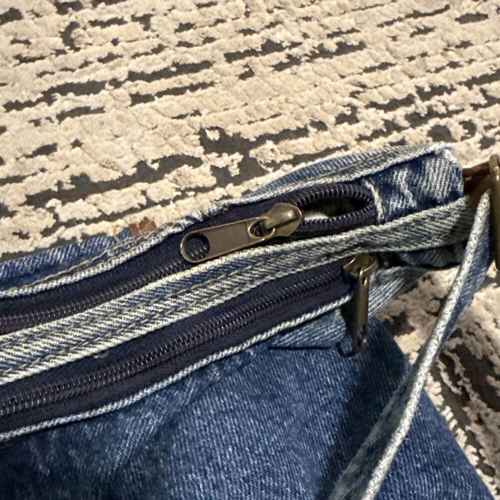 Denim Jean Shoulder Hobo Bag Purse Jean Pockets Leather Y2K Vintage Retro Hippie - Picture 8 of 16